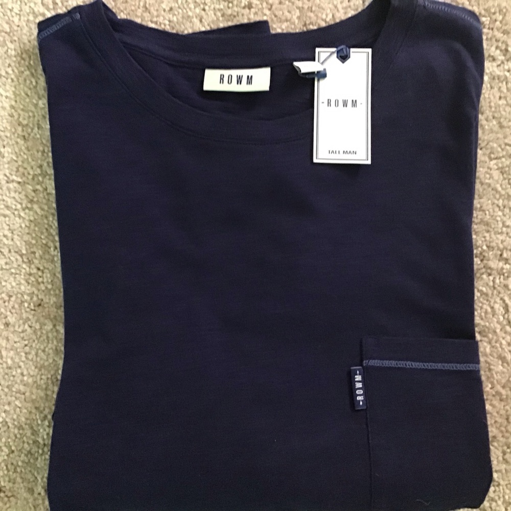 ROWM NWT $36 Shirt XLT, Navy Front Pocket T-shirt Short Slv